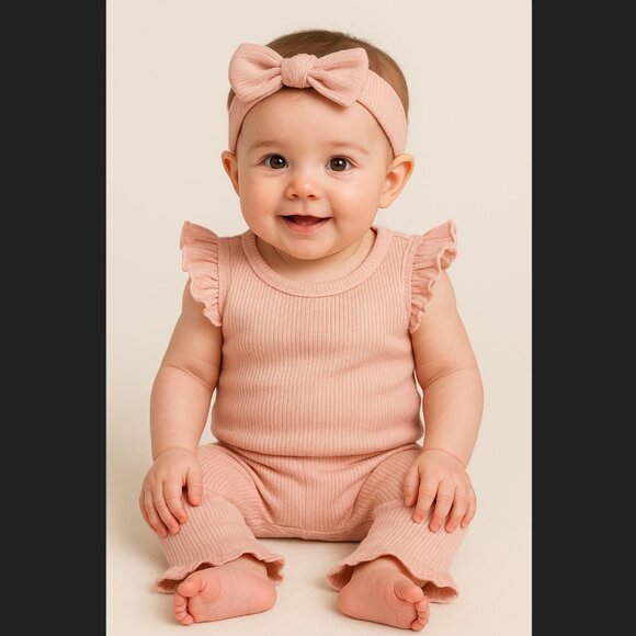 Catherine Malandrino Other - Catherine Malandrino Baby 3-6M Ruffle Bodysuit Flare Pant Headband Matching Set